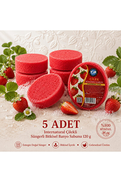 Dermolive Internatural Strawberry Sponge Herbal Bath Soap 5-Pack (5 X 120 g)