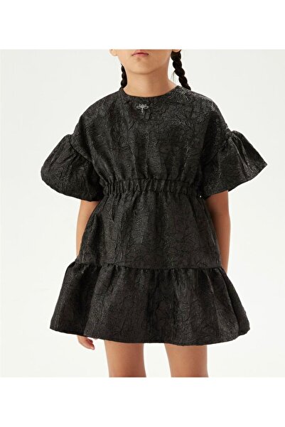 Colorstories Girl's Black Jacquard Ruffle Dress