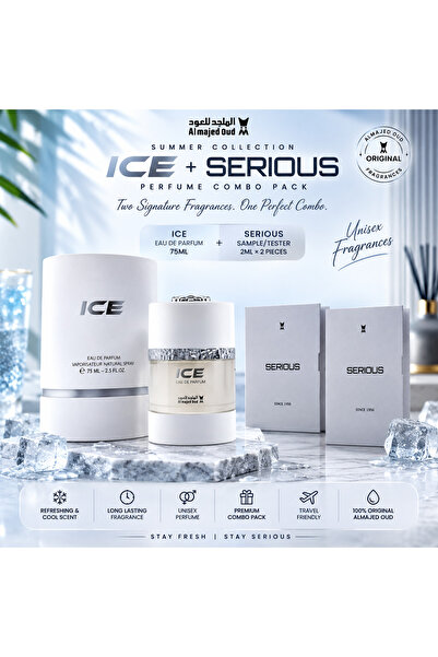 Al majed oud Ice Eau De Parfum 75ml + Serious 2ml 2pieces Tester Samples | Un...