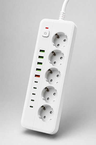 Aırstorr 5’li Akım Korumalı Çoklu Priz – 5 USB-C + 5 USB-A | 3500W 16A | 2 Me...