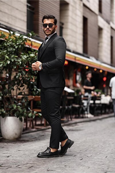 BS BLACK SMOKİN Erkek Slim Fit Yelekli Düz Takım Elbise