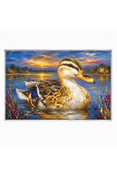 Luxcanva Tablou Canvas Rata La Apus 100x70 cm cu Rama Argintiu Rata Apus Peisaj
