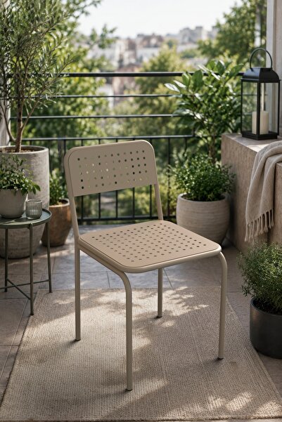 Evdemo Eftalia 2'li Metal Bahçe Balkon Mutfak Sandalyesi Cappuccino