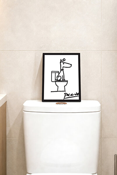 DEKORENZO Tuvalette Köpek Figürlü Sanatsal Wc Tablosu 20x25 cm Banyo Dekoru