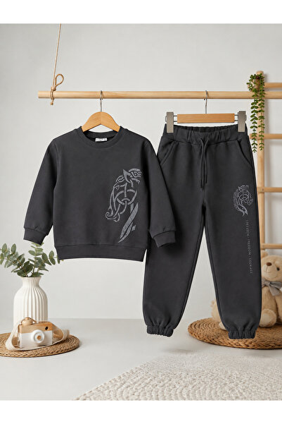 Genel Markalar Çocuk Nordik At Desenli Sweatshirt ve Jogger Eşofman Takım