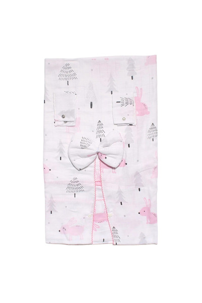 bebegen Pink Rabbit Tree Patterned Muslin Stroller Cover