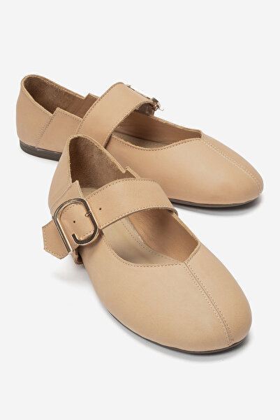 MANCORIGO Genuine Leather Beige Scissors Women's Ballerina Flats with Buckle ...