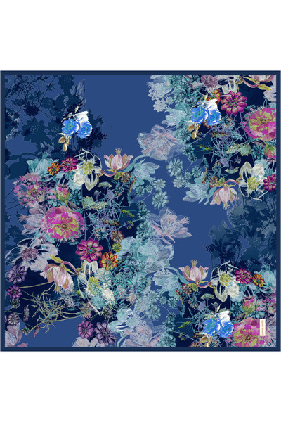 Pierre Cardin Blue 90X90 Silk Crepe Satin Scarf