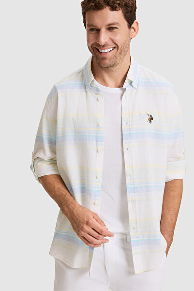 U.S. Polo Assn. قميص رجالي طويل الأكمام بلون النيلي 50319026-VR028