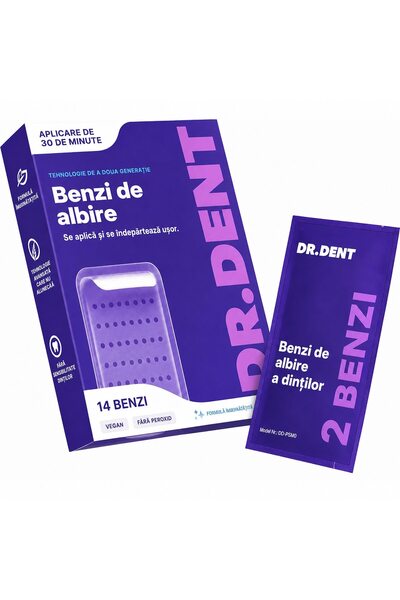 DrDent Set benzi albire dinti DR.DENT Purple, 14 strips, 7 tratamente, fara p...