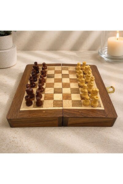Genel Markalar Ahşap Cep Boy Satranç Takımı 13x13 cm - Katlanabilir Seyahat B...