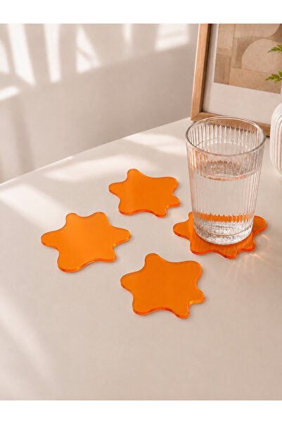KAYNOCK Set of 4 Orange Amorphous Form Plexiglass Coasters (10X10 cm)