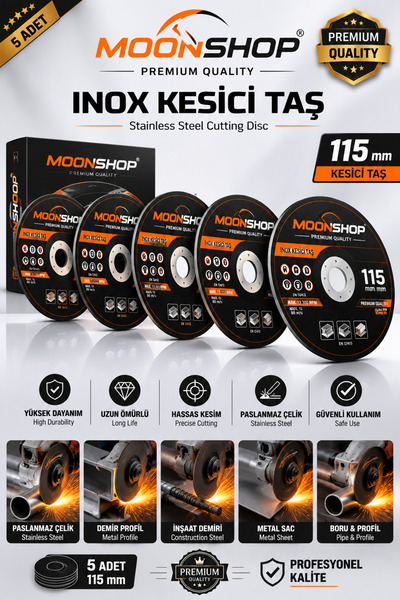 MOONSHOP Premium Quality 115 mm Inox Metal Kesme Taşı – 5 Adet