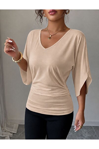 Lucky Line Tifanny Women's V-Neck Lycra Viscose Blouse, Draped Stylish and Co...