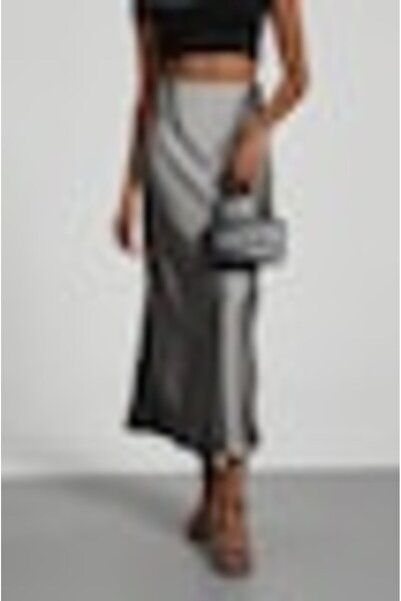 StreetWear Outlet Fustă de damă, Maxi, Aspect satinat, Talie înaltă, Gri deschis, M