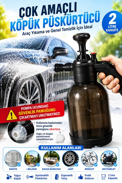 VENON Oto Bakım Temizlik Köpük Pompası || Yüksek Basınçlı Oto Yıkama ve Temizleme Pompası El Tipi Basınçlı Sprey || 2 LİTRE || MANUEL KÖPÜK PÜSKÜRTÜCÜ || GÜVENLİK PAMUĞUNU ÇIKARTMAYI UNUTMAYINIZ