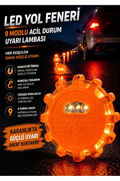 gaman Led Yol Feneri 9 Modlu Manyetik Acil Durum Uyarı Lambası Askılı Ve Many...