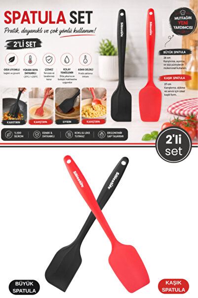 Silicolife 2’li Silikon Spatula Seti, Tek Parça Yapışmaz Pasta Krema Çikolata...