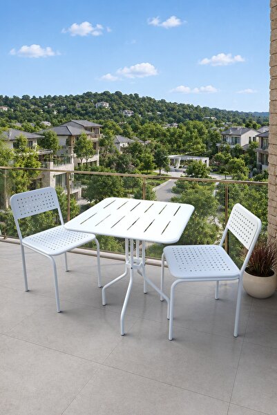 Evdemo Eftalia 2 Kişilik Metal Bahçe Balkon Mutfak Masa Takımı Beyaz