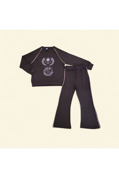 Generic Brand Girl's Phoenix Patterned Sweatshirt and Flared Sweatpants Set