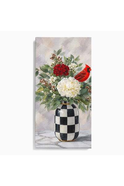 Luxcanva Tablou Canvas Vas Cu Flori Si Pasare 50x100 cm pe Sasiu Lemn Flori P...