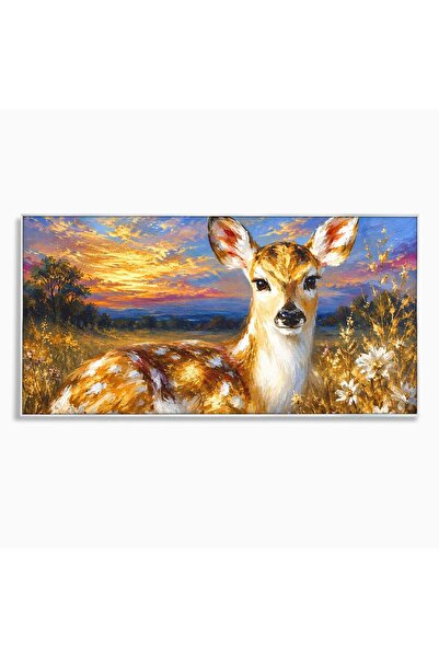 Luxcanva Tablou Canvas Caprioara La Apus 120x60 cm cu Rama Argintiu Caprioara...