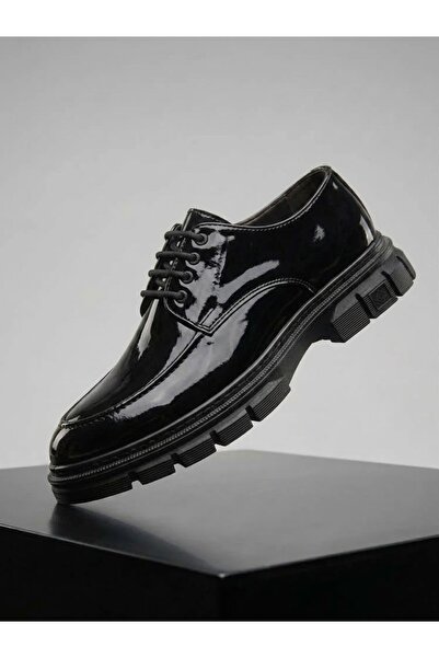 MehLey Men's Casual Black Patent Leather Lace-Up High Comfort Sole Men's Shoes