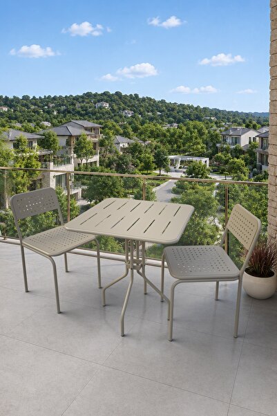 Evdemo Eftalia 2 Kişilik Metal Bahçe Balkon Mutfak Masa Takımı Cappuccino
