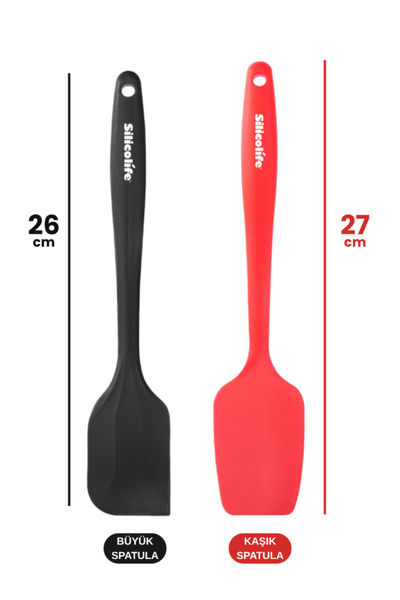 Silicolife 2’li Silikon Spatula Seti, Tek Parça Yapışmaz Pasta Krema Çikolata Karıştırma Sıyırma Spatula Seti