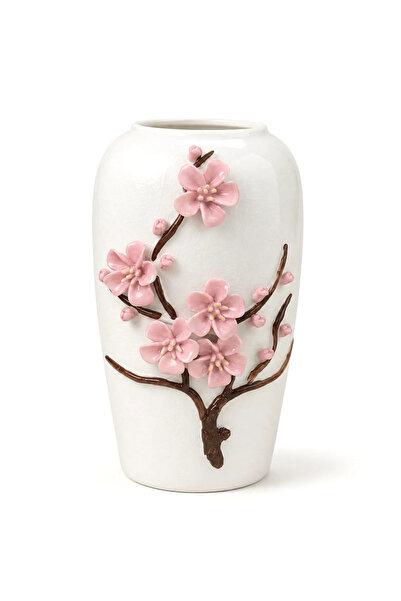 Mary's Concept Pembe Bahar Dalı Kabartmalı Porselen Vazo 24 cm