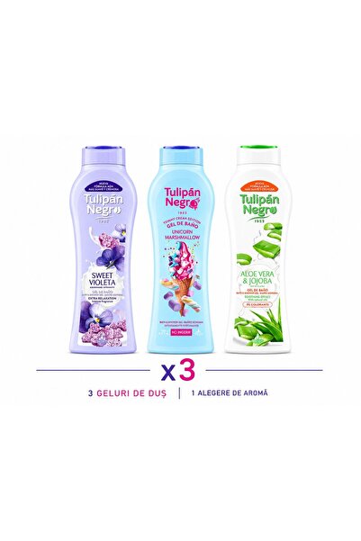 Tulipán Negro Set 3x gel de dus 650 Ml sweet violeta + marshmallow + aloe vera