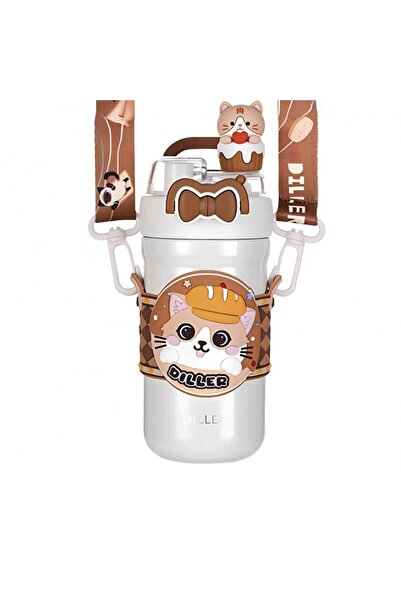 DILLER D9391 Cat Figure Stainless Steel Patterned Thermos 490 ml Brown Unisex...