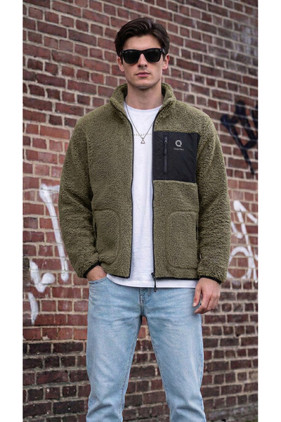 INFLUYENTE Men's Lamb Welsoft Plush Fabric Full Zipper Jacket with Front Pockets