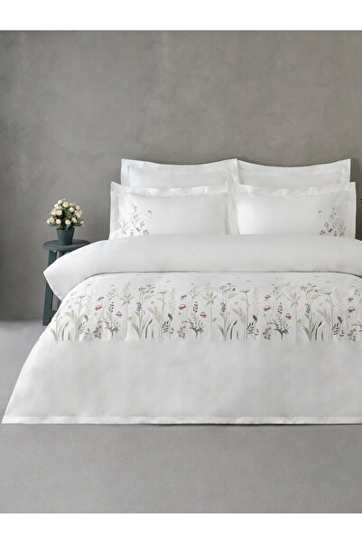 Dantela Botanic Embroidered Cotton Satin Double Duvet Cover Set
