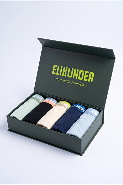 Elixunder 5'li Premium Karışık Renk Saf Pamuklu Erkek Boxer Premium Mıknatısl...