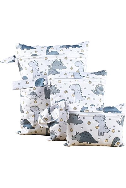 TERRIFI 3 Pcs Dinosaur Wet Dry Nappy Bags for Baby, Waterproof Reusable Organ...