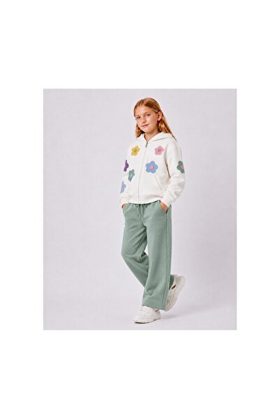 JABBER Girls' Flower Embroidered Zippered Track Suit Set
