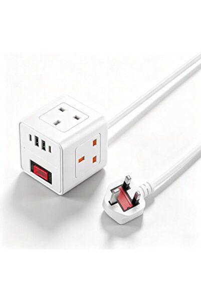 Generic وصلة تمديد كهربائية مكعبة الشكل مع منافذ USB-C، موزع طاقة ثلاثي المنا...