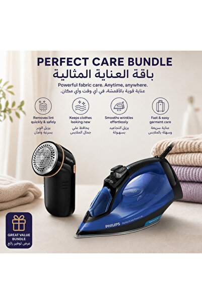 Philips GC3920/26 2500W Steam Iron + GC026/80 Fabric Shaver, 2-Piece Set, Blue