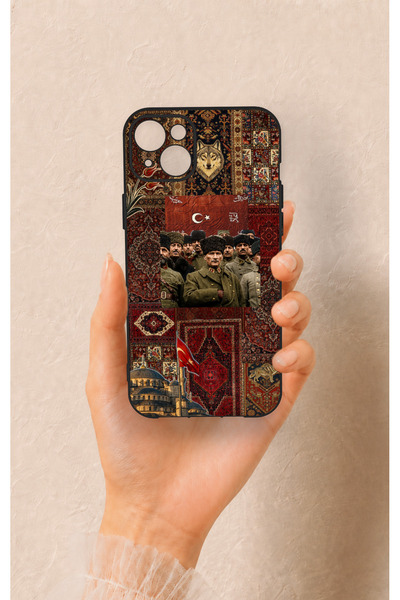 Vip Case iPhone 14 Plus/15 Plus Uyumlu Bozkurt ve Atatürk Desenli Silikon Kılıf