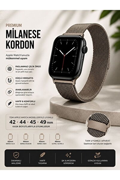 Apple Watch Uyumlu Milanese Kordon | Manyetik Çelik Örgü Kordon 42/44/45/49mm
