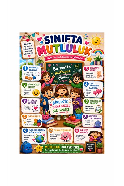 Gokco Sınıfta Mutluluk Afişi 50x70cm Ebat Vinil Branda Baskı