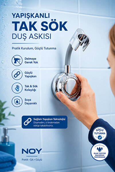 NOY Duş Başlığı Tutucu Yapışkanlı Su Geçirmez Esnek Banyo Duvar Aparatı