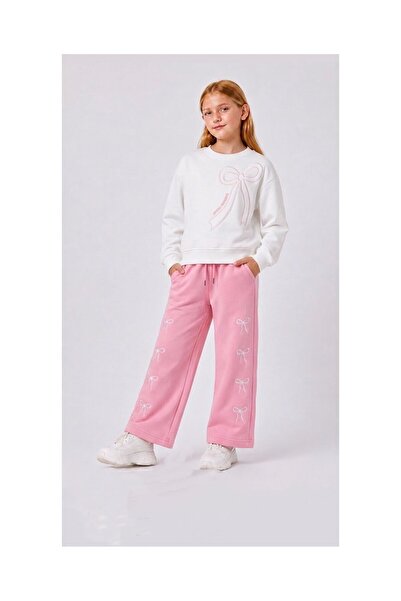 JABBER Girls' Embroidered Bow Decorated Track Suit Set