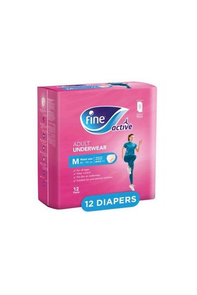 Fine Care Adult Diaper Active Pull Ups, Size M, 12 Diapers