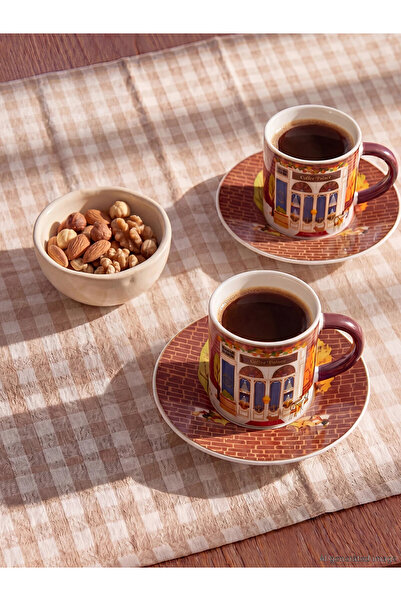 LC Waikiki Lcw Home Mixed Printed Porcelain Coffee Cup Set for 2 People 90 ml