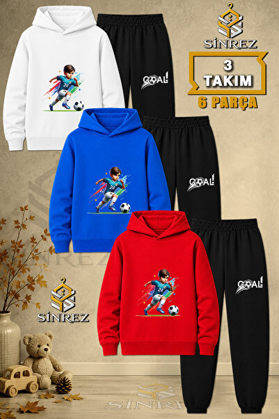 SİNREZ Children's Unisex 3Lu Set Football Kids Size 24 Printed Hooded Tracksu...