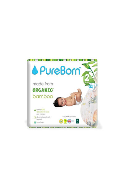 PUREBORN Made From Organic Bamboo, Size 2 Single, From 3-6 Kg, 32 Diapers