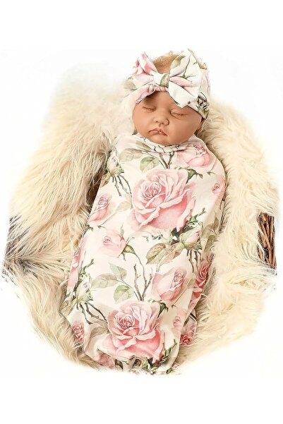 KASTWAVE Soft Cotton Newborn Receiving Blanket Headband Set, Vintage Floral B...