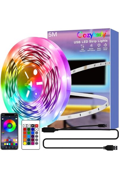 Cozylady 5M USB LED Light Strip, Smart Bluetooth RGB Light with APP Control, ...
